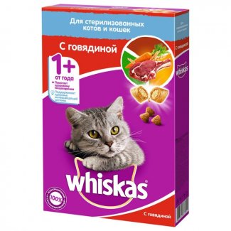 WHISKAS сухой корм для кастрированных котов и стерилизованных кошек с говядиной